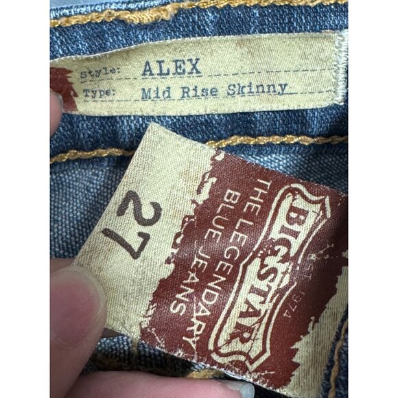 Big Star Alex Mid Rise Skinny Jeans Size 27 x 32 Denim Buckle Stretch - Picture 5 of 6